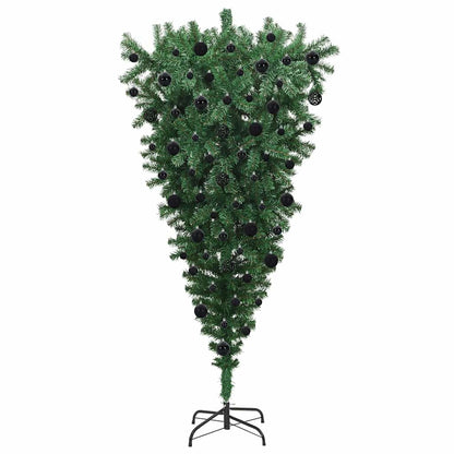 Ondersteboven Kunstkerstboom Met Ballenset Groen 210 Cm Pvc 210 x 110 cm