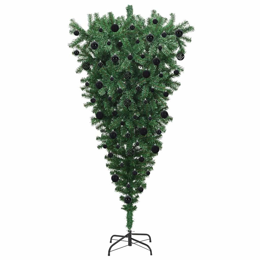 Ondersteboven Kunstkerstboom Met Ballenset Groen 210 Cm Pvc 210 x 110 cm