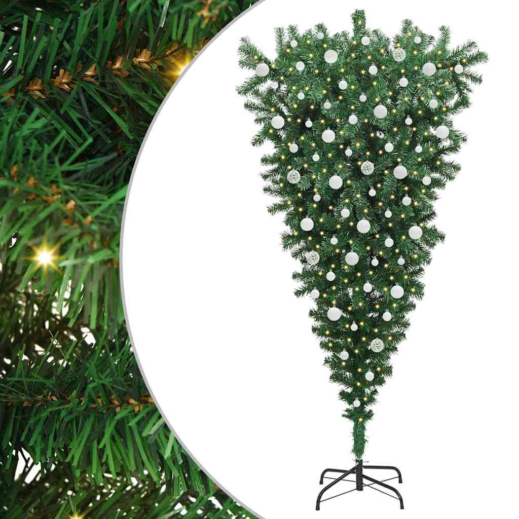 Ondersteboven Kunstkerstboom Met Verlichting En Ballen Set Pvc 210 x 110 cm