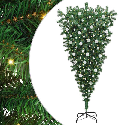 Ondersteboven Kunstkerstboom Met Verlichting En Ballen Set Pvc 210 x 110 cm