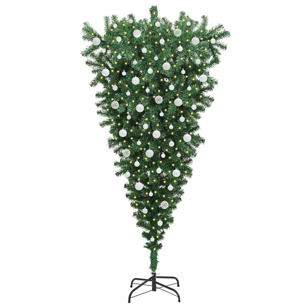 Ondersteboven Kunstkerstboom Met Verlichting En Ballen Set Pvc 210 x 110 cm