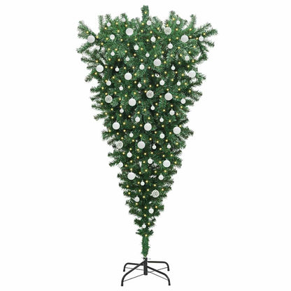 Ondersteboven Kunstkerstboom Met Verlichting En Ballen Set Pvc 210 x 110 cm