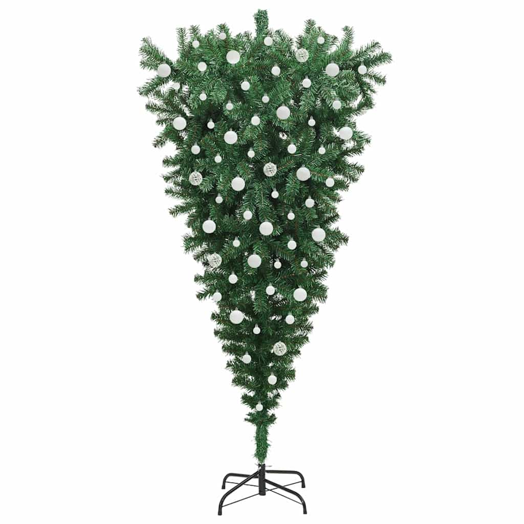 Ondersteboven Kunstkerstboom Met Verlichting En Ballen Set Pvc 210 x 110 cm