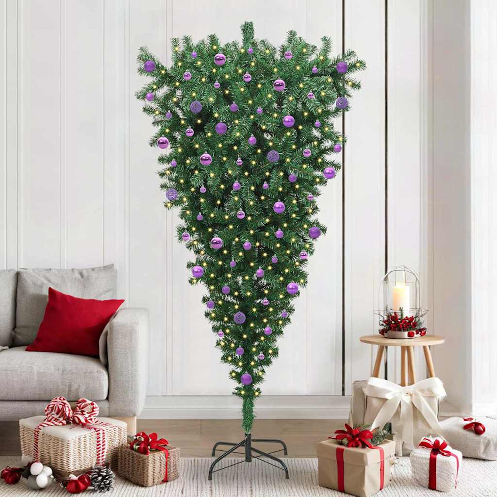 Ondersteboven Kunst Kerstboom Met Ballenset Groen 210 Cm Pvc 210 x 110 cm