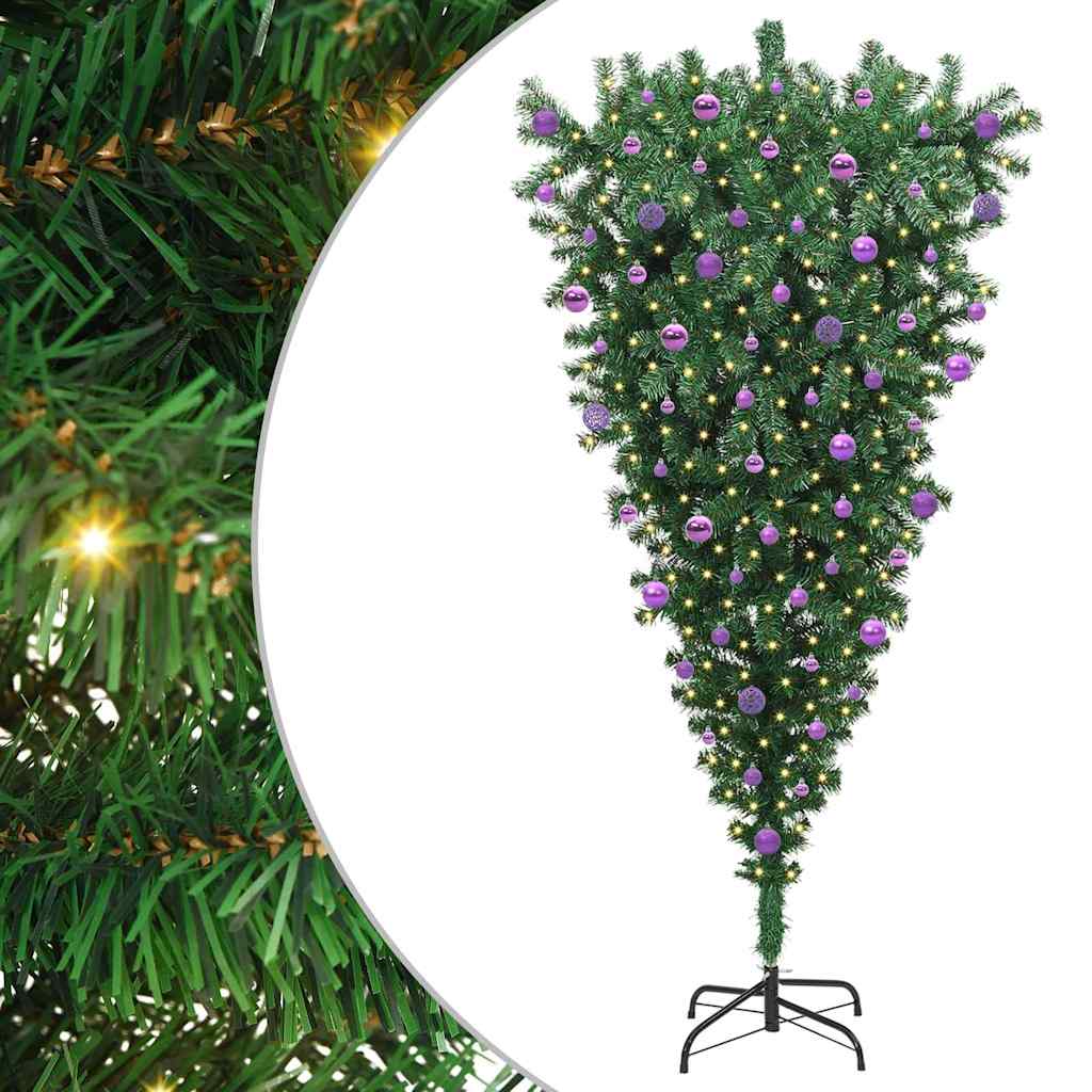 Ondersteboven Kunst Kerstboom Met Ballenset Groen 210 Cm Pvc 210 x 110 cm