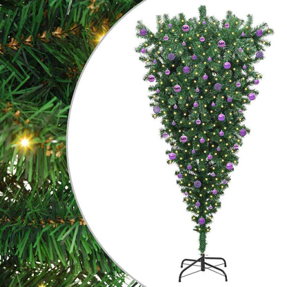 Ondersteboven Kunst Kerstboom Met Ballenset Groen 210 Cm Pvc 210 x 110 cm
