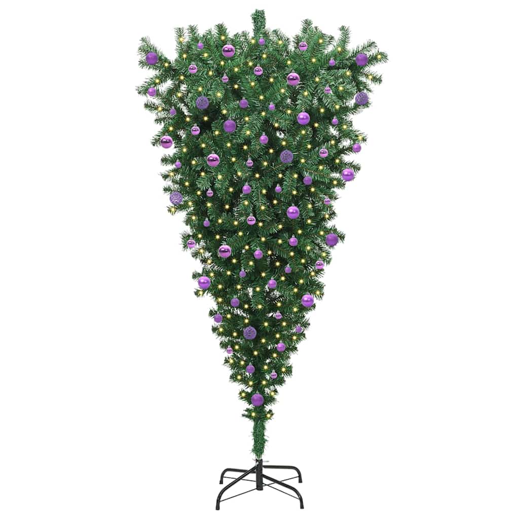 Ondersteboven Kunst Kerstboom Met Ballenset Groen 210 Cm Pvc 210 x 110 cm
