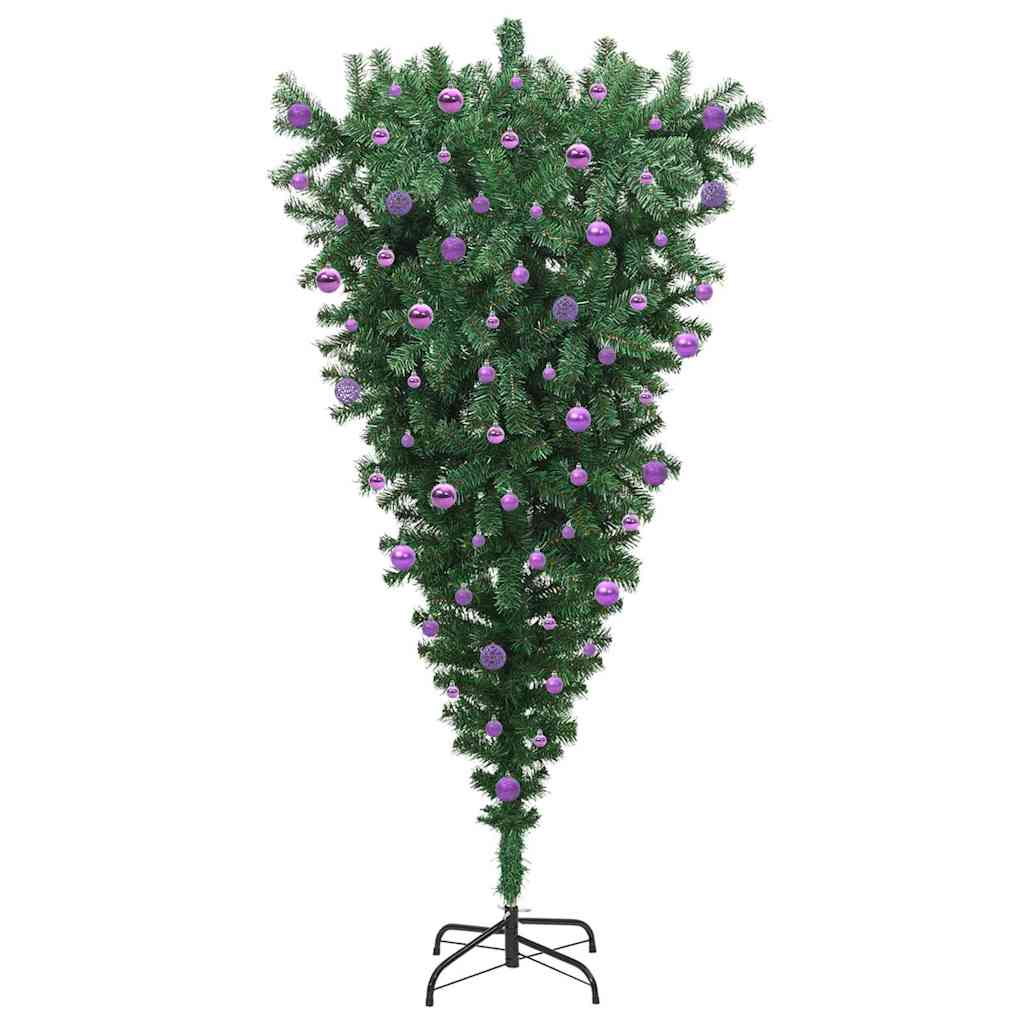 Ondersteboven Kunst Kerstboom Met Ballenset Groen 210 Cm Pvc 210 x 110 cm