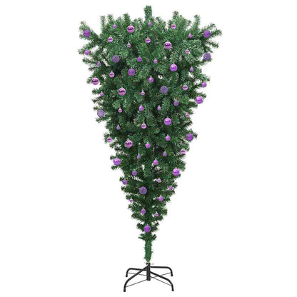 Ondersteboven Kunst Kerstboom Met Ballenset Groen 210 Cm Pvc 210 x 110 cm