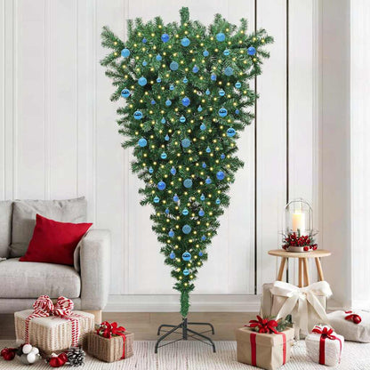 Ondersteboven Kunst Kerstboom Met Ballenset Groen 210 Cm Pvc 210 x 110 cm