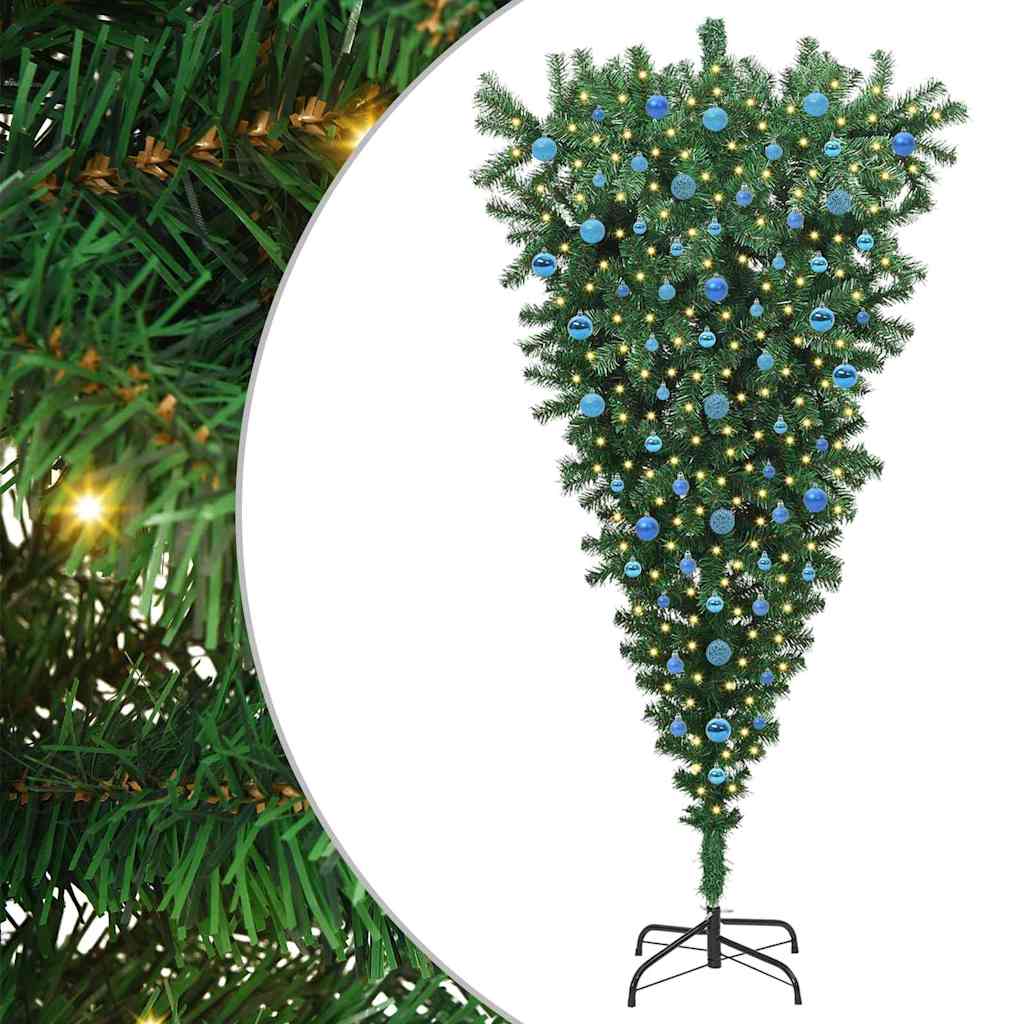Ondersteboven Kunst Kerstboom Met Ballenset Groen 210 Cm Pvc 210 x 110 cm