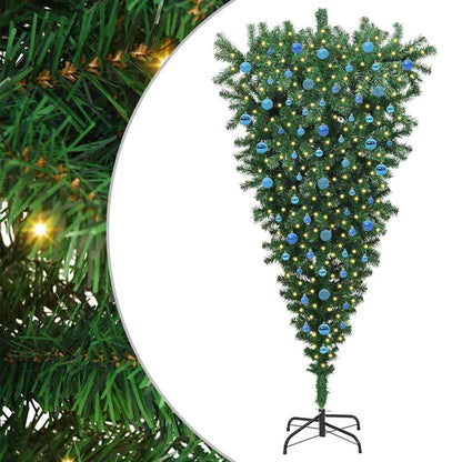Ondersteboven Kunst Kerstboom Met Ballenset Groen 210 Cm Pvc 210 x 110 cm