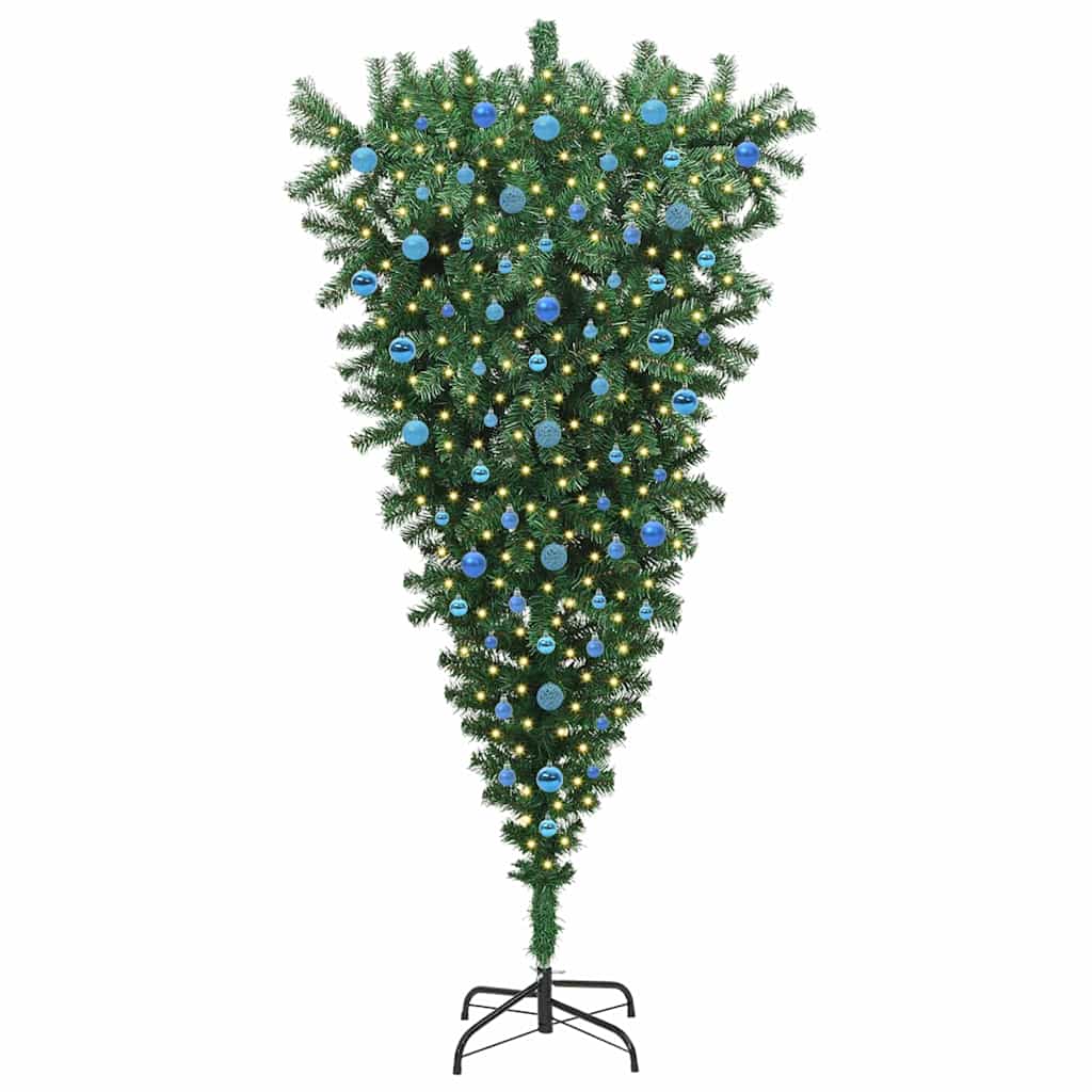 Ondersteboven Kunst Kerstboom Met Ballenset Groen 210 Cm Pvc 210 x 110 cm