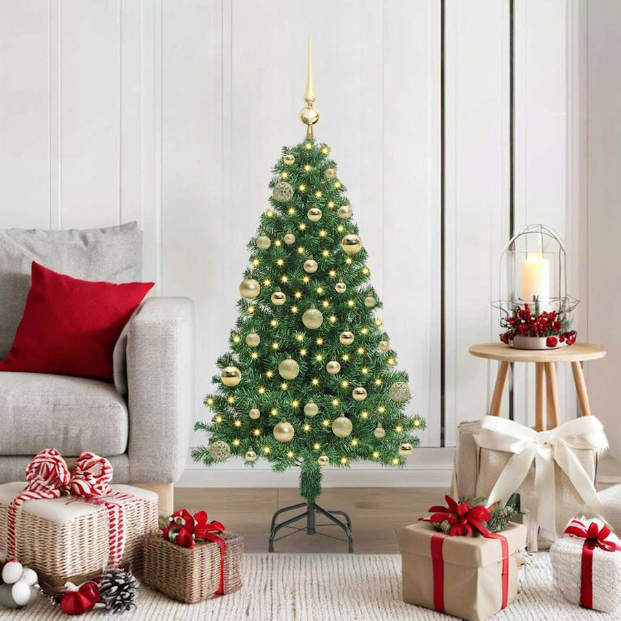 Kunstkerstboom Groen 120 cm PVC en Staal en Kunststof