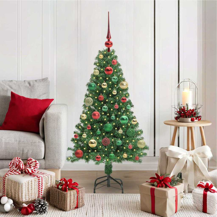 Kunstkerstboom Groen 120 cm PVC en Staal en Kunststof