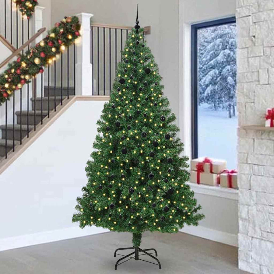 Kunstkerstboom Groen 240 cm PVC en Staal en Kunststof