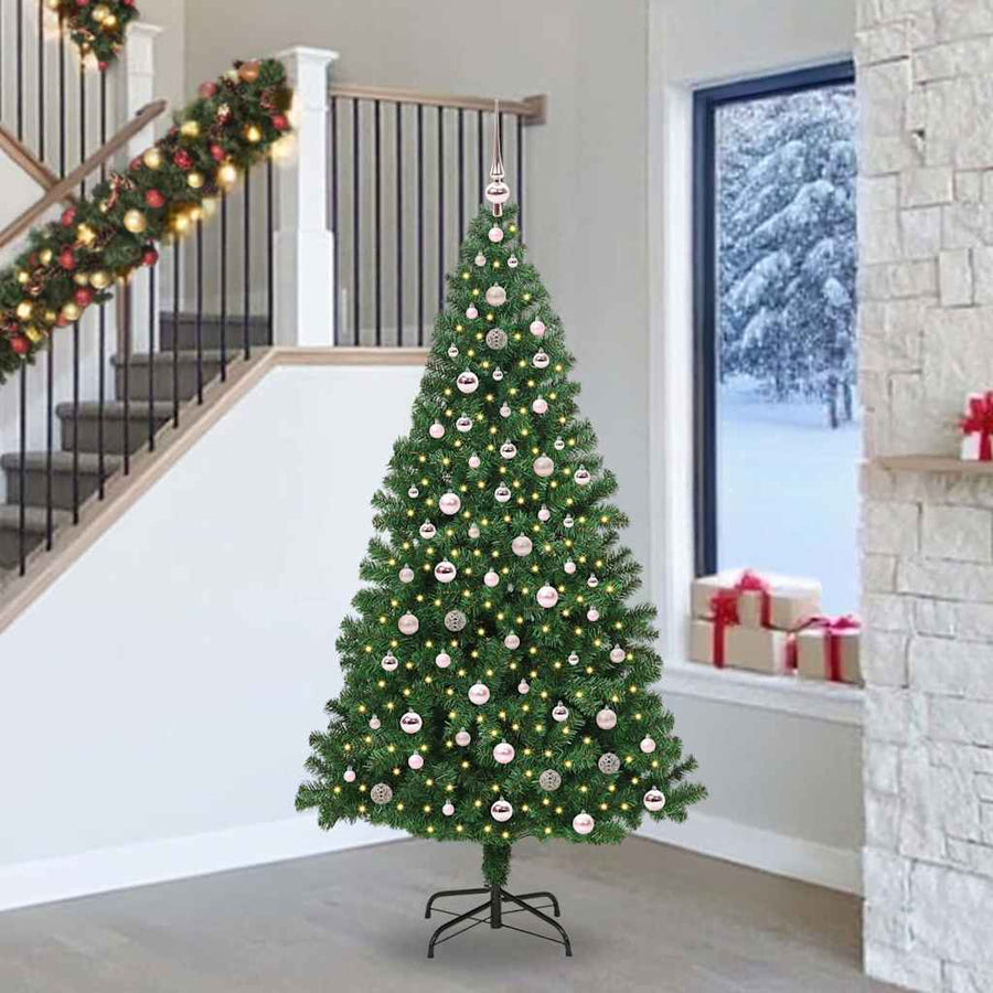 Kunstkerstboom Groen 240 cm PVC en Staal en Kunststof