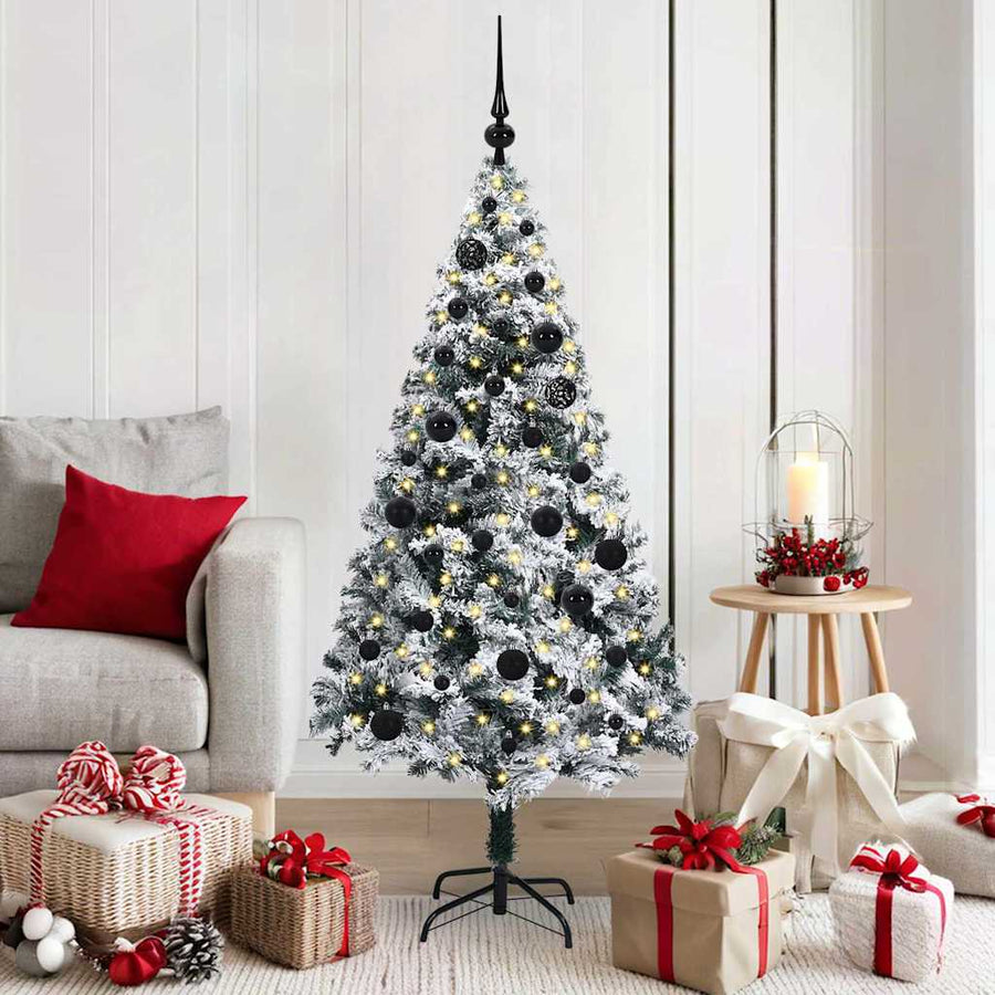 Kunstkerstboom met 150 LED Wit 150 cm PVC en Staal en Kunststof