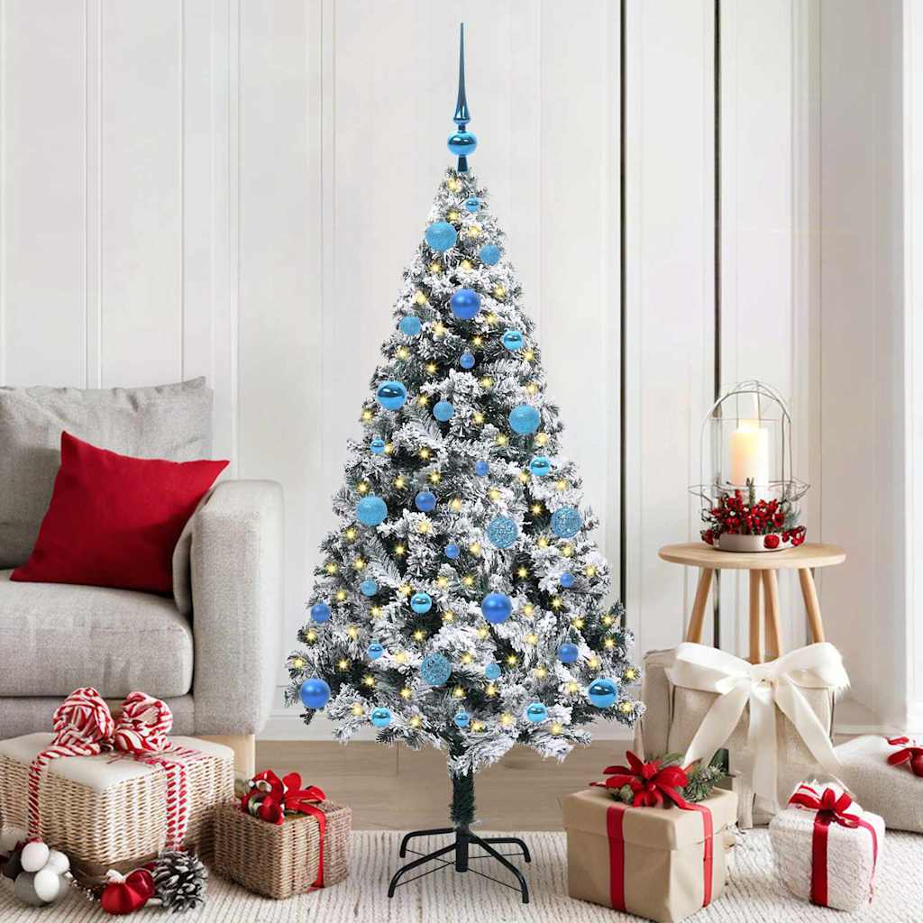 Kunstkerstboom met 150 LED Wit 150 cm PVC en Staal en Kunststof