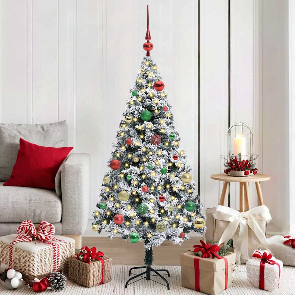 Kunstkerstboom met 150 LED Wit 150 cm PVC en Staal en Kunststof