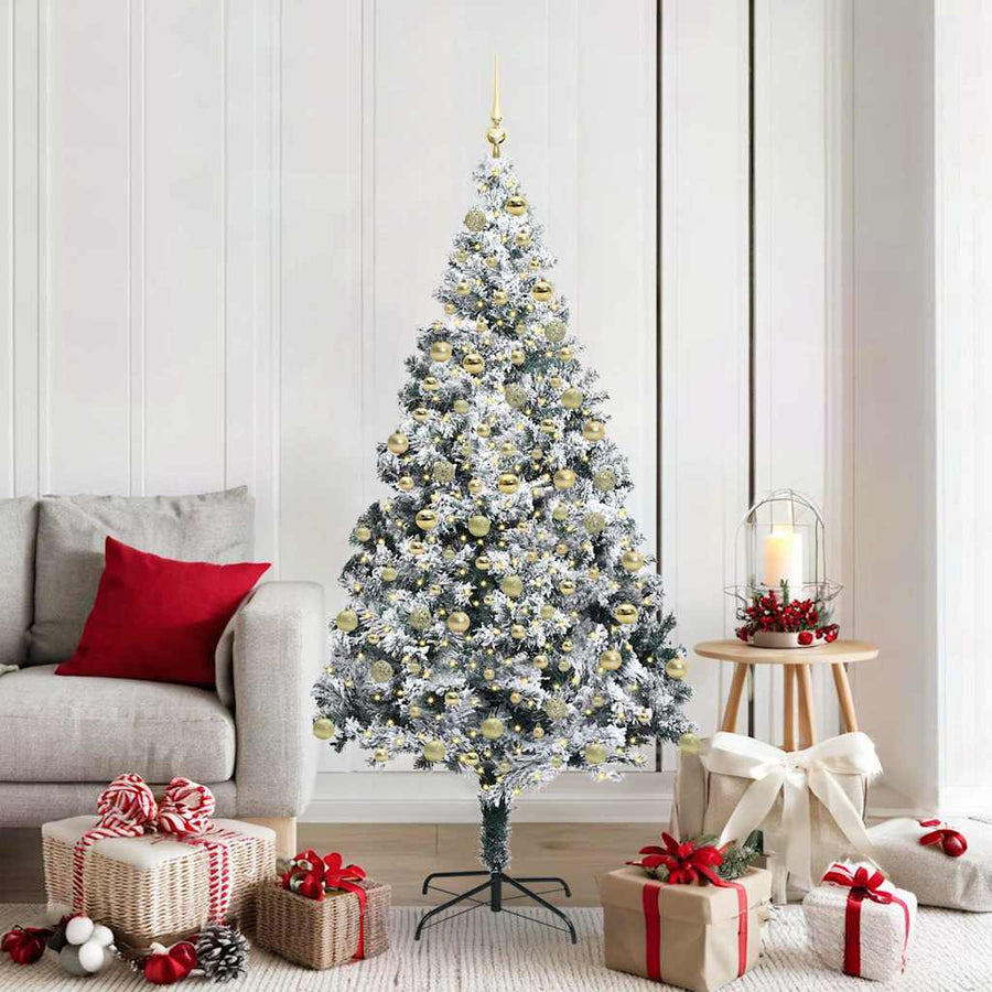 Kunstkerstboom met 300 LED Wit 180 cm PVC en Staal en Kunststof