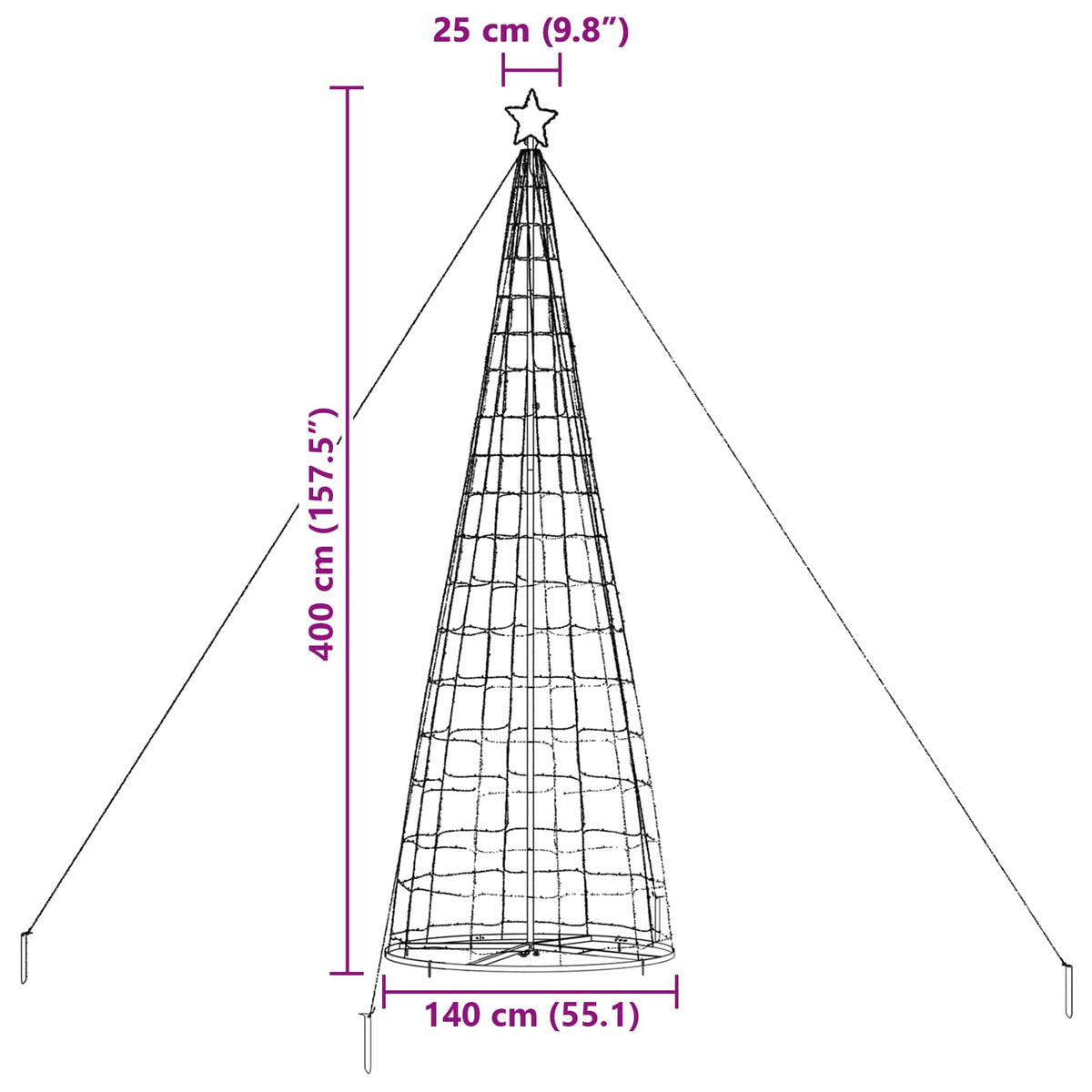 LED Kerstboom met 800 LED met grondpennen Koudwit 400 cm IJzer