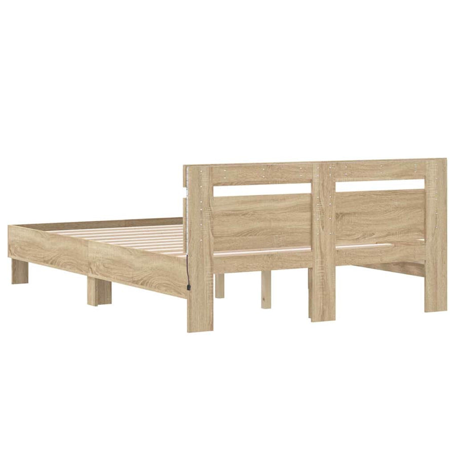 Bedframe met LED Sonoma 137 x 190 cm Bewerkt hout