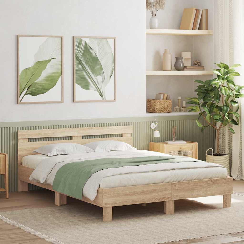 Bedframe met LED Sonoma 152 x 203 cm Bewerkt hout