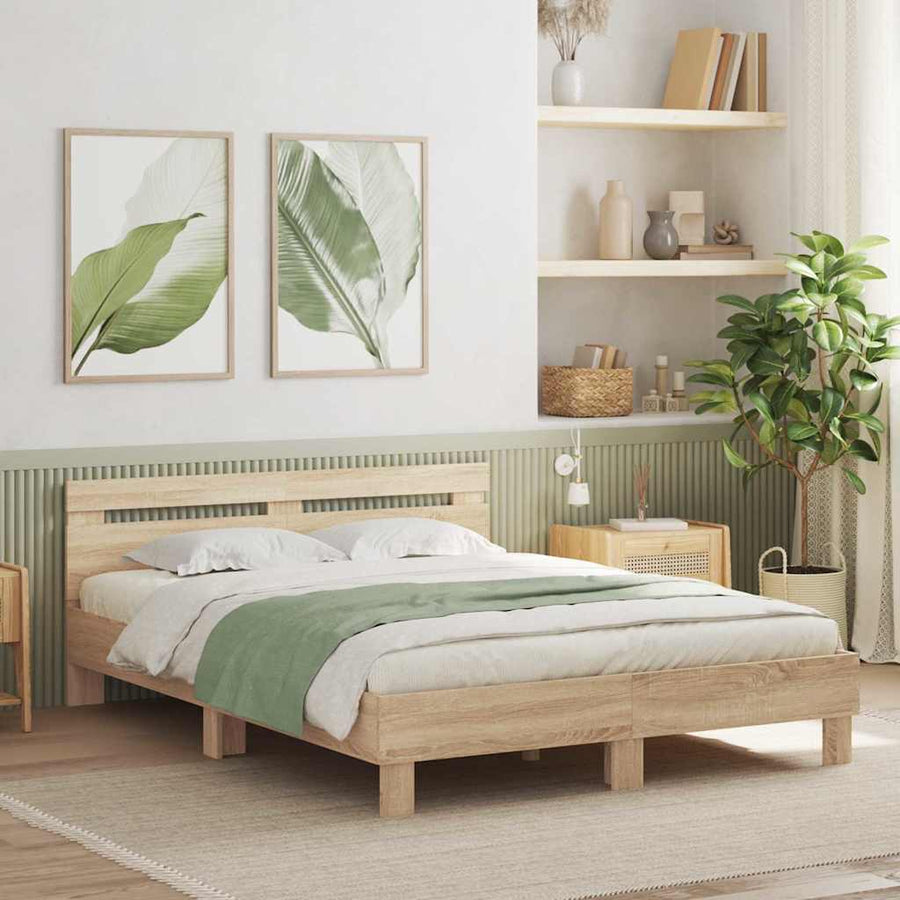 Bedframe met LED Sonoma 152 x 203 cm Bewerkt hout