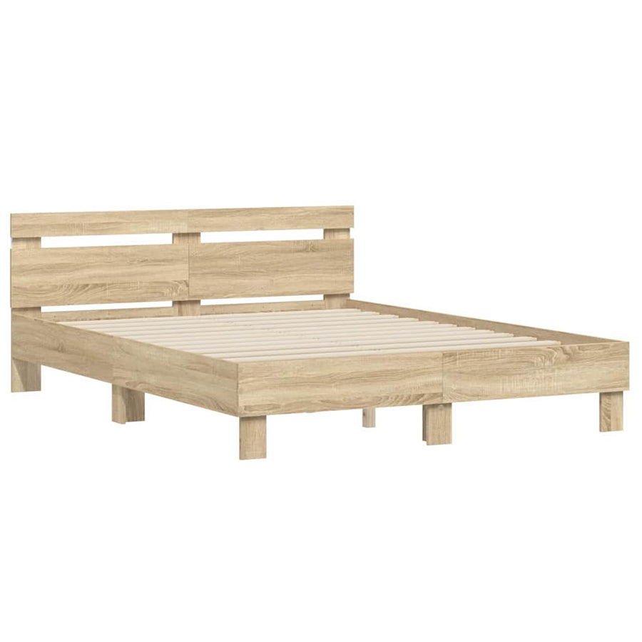 Bedframe met LED Sonoma 152 x 203 cm Bewerkt hout