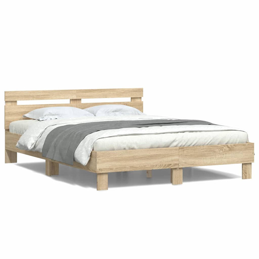 Bedframe met LED Sonoma 152 x 203 cm Bewerkt hout