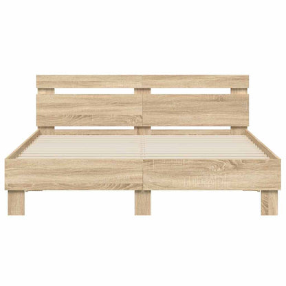 Bedframe met LED Sonoma 152 x 203 cm Bewerkt hout