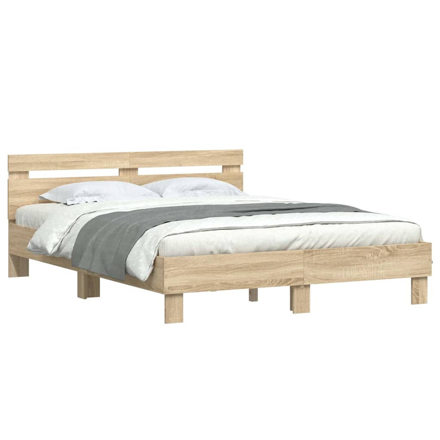 Bedframe met LED Sonoma 152 x 203 cm Bewerkt hout