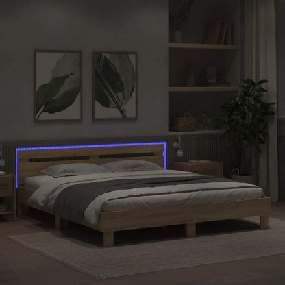 Bedframe met LED Sonoma 193 x 203 cm Bewerkt hout