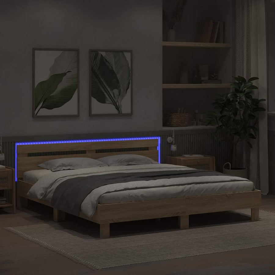 Bedframe met LED Sonoma 193 x 203 cm Bewerkt hout