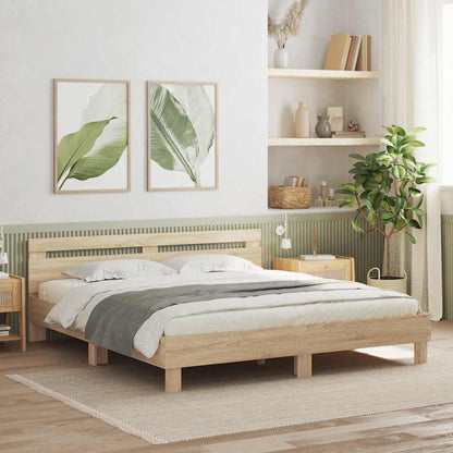 Bedframe met LED Sonoma 193 x 203 cm Bewerkt hout
