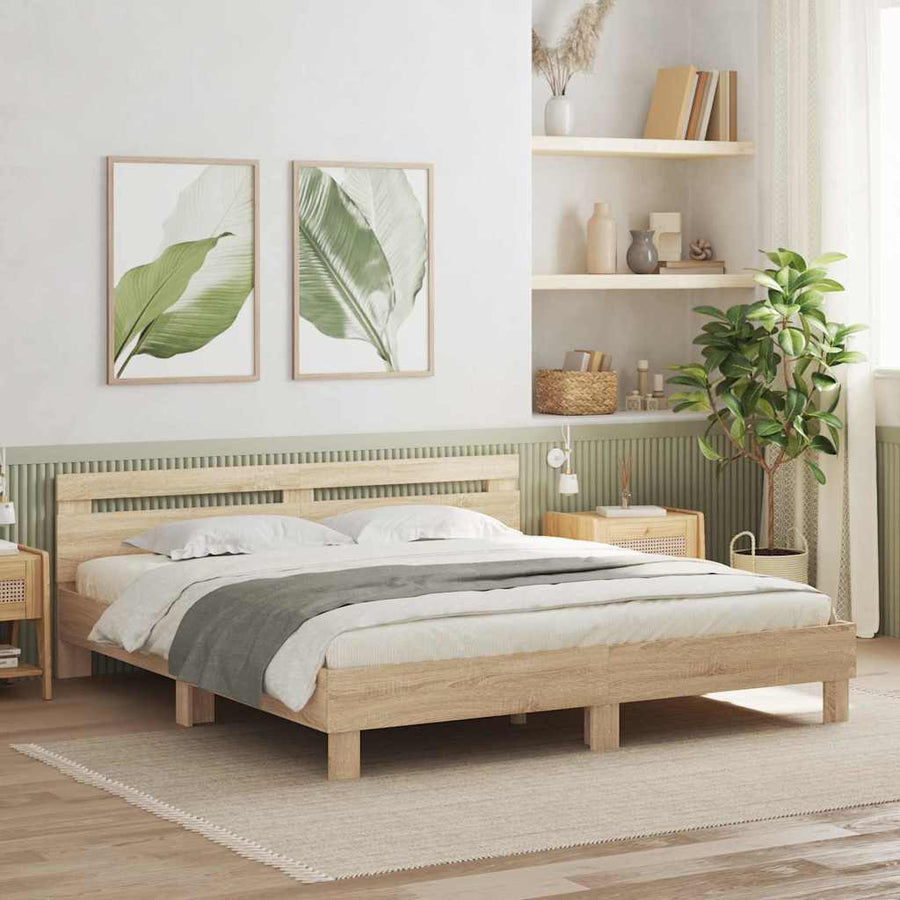 Bedframe met LED Sonoma 193 x 203 cm Bewerkt hout
