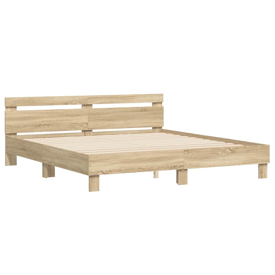 Bedframe met LED Sonoma 193 x 203 cm Bewerkt hout
