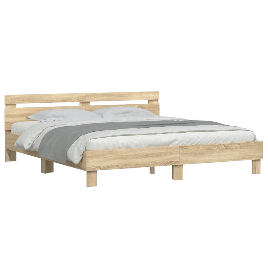 Bedframe met LED Sonoma 193 x 203 cm Bewerkt hout