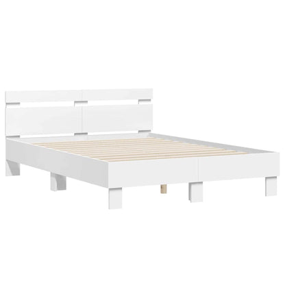 Bedframe met LED met hoofdeinde Wit 137 x 190 cm Bewerkt hout