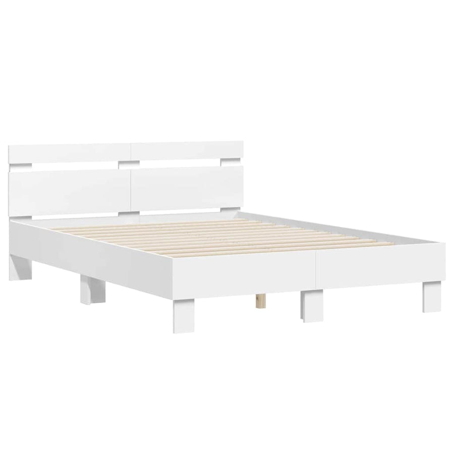 Bedframe met LED met hoofdeinde Wit 137 x 190 cm Bewerkt hout