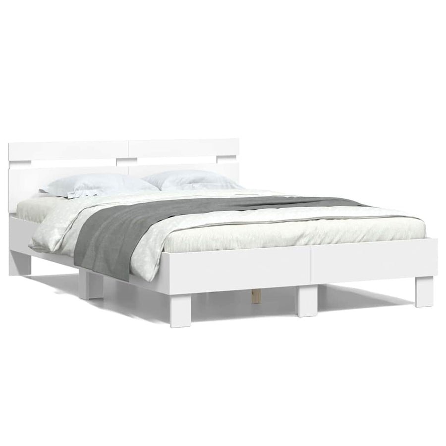 Bedframe met LED met hoofdeinde Wit 137 x 190 cm Bewerkt hout