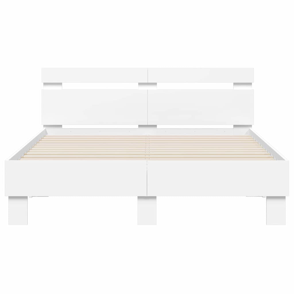 Bedframe met LED met hoofdeinde Wit 137 x 190 cm Bewerkt hout