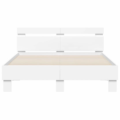 Bedframe met LED met hoofdeinde Wit 137 x 190 cm Bewerkt hout