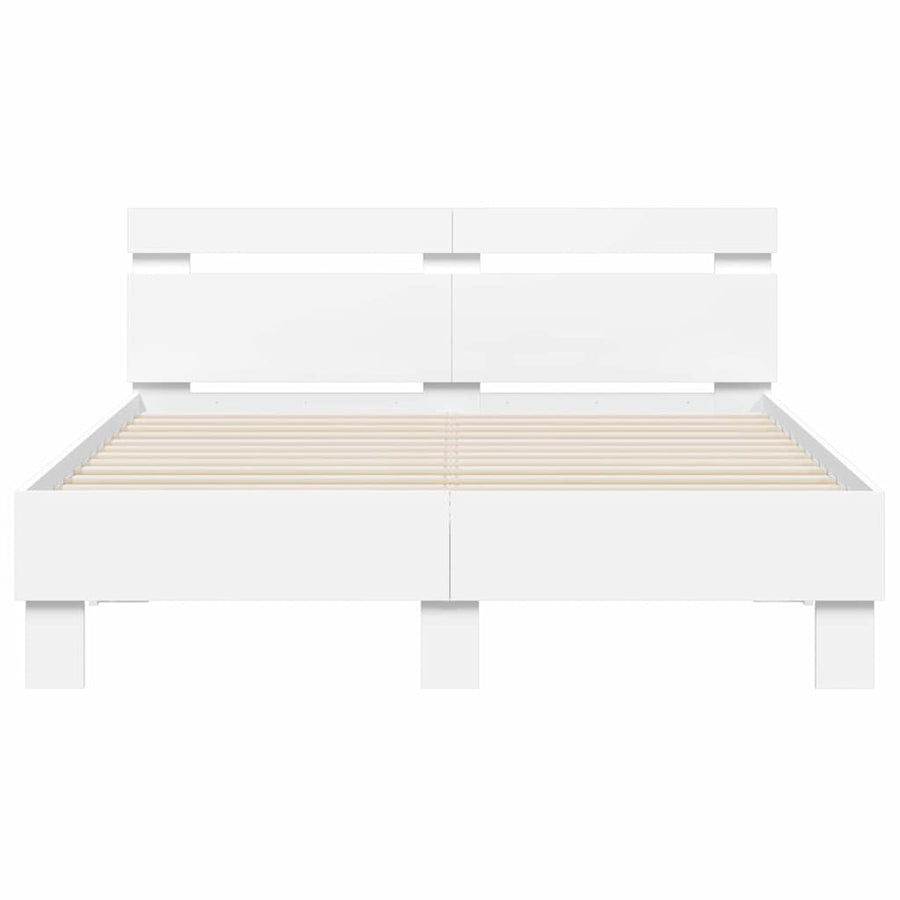 Bedframe met LED met hoofdeinde Wit 137 x 190 cm Bewerkt hout