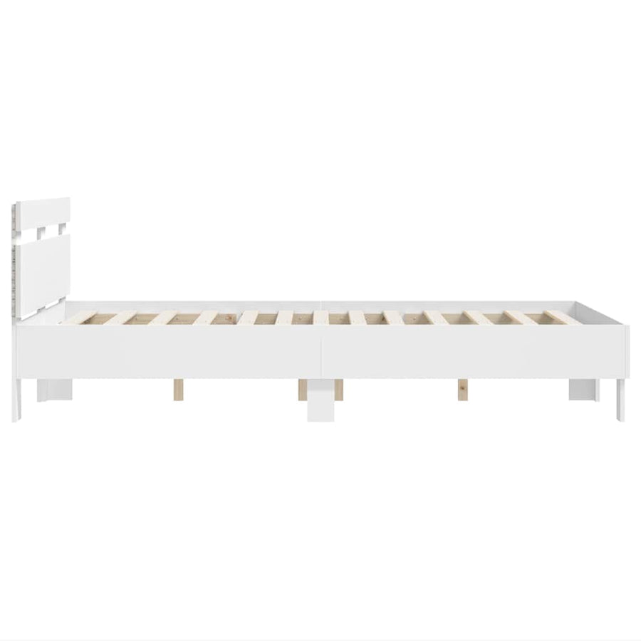 Bedframe met LED met hoofdeinde Wit 137 x 190 cm Bewerkt hout