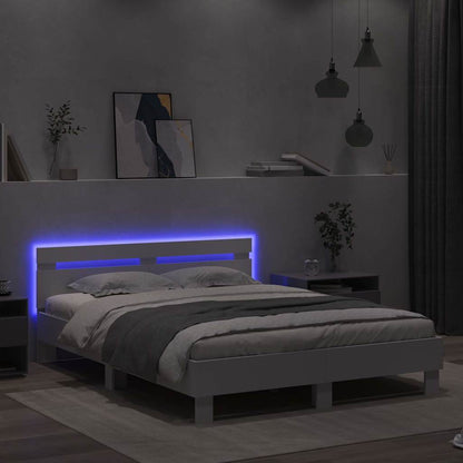 Bedframe met LED met hoofdeinde Wit 152 x 203 cm Bewerkt hout