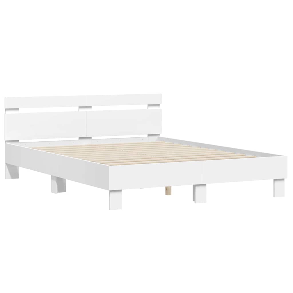Bedframe met LED met hoofdeinde Wit 152 x 203 cm Bewerkt hout