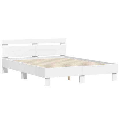 Bedframe met LED met hoofdeinde Wit 152 x 203 cm Bewerkt hout