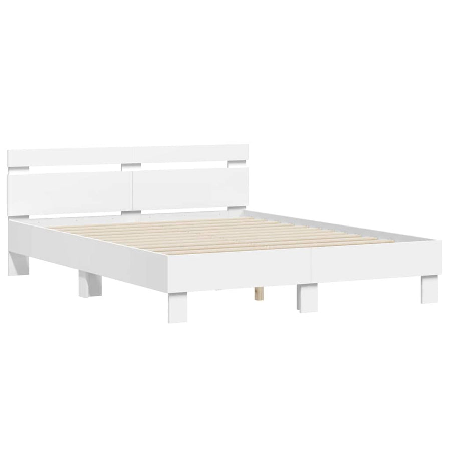 Bedframe met LED met hoofdeinde Wit 152 x 203 cm Bewerkt hout
